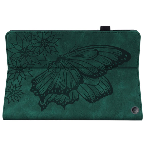 For Amazon Kindle Fire HD 10 / 10 Plus 2021 Big Butterfly Embossed Leather Tablet Case(Green)