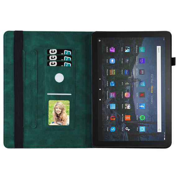 For Amazon Kindle Fire HD 10 / 10 Plus 2021 Big Butterfly Embossed Leather Tablet Case(Green)