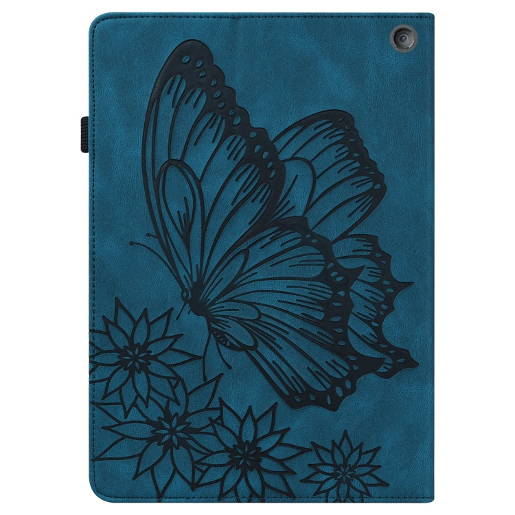 For Amazon Kindle Fire HD 10 / 10 Plus 2021 Big Butterfly Embossed Leather Tablet Case(Blue)