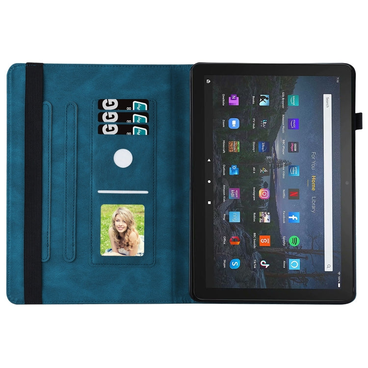 For Amazon Kindle Fire HD 10 / 10 Plus 2021 Big Butterfly Embossed Leather Tablet Case(Blue)