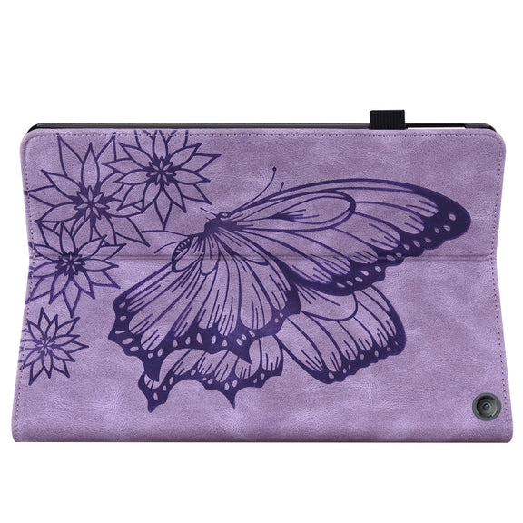 For Amazon Kindle Fire HD 10 / 10 Plus 2021 Big Butterfly Embossed Leather Tablet Case(Purple)