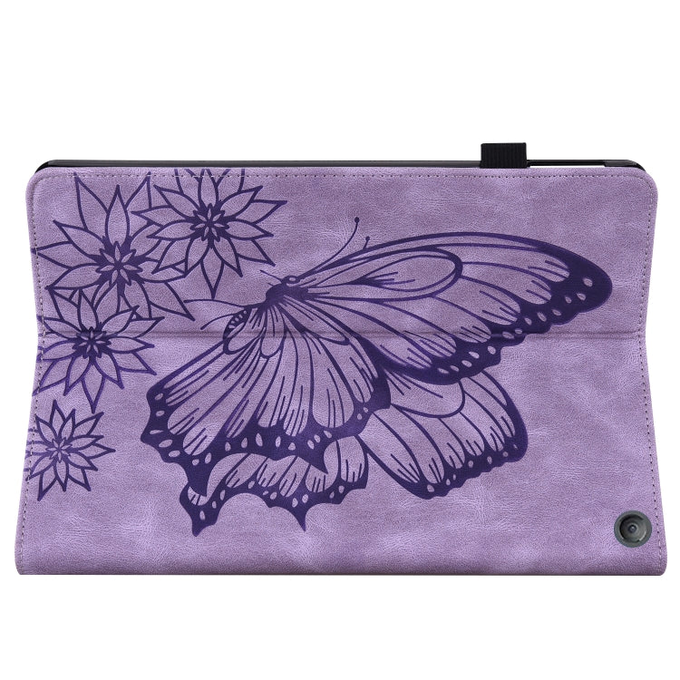 For Amazon Kindle Fire HD 10 / 10 Plus 2021 Big Butterfly Embossed Leather Tablet Case(Purple)