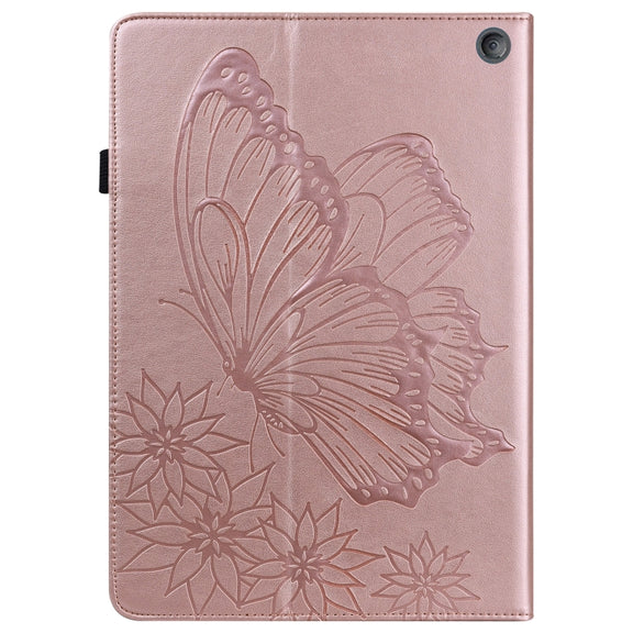 For Amazon Kindle Fire HD 10 / 10 Plus 2021 Big Butterfly Embossed Leather Tablet Case(Rose Gold)