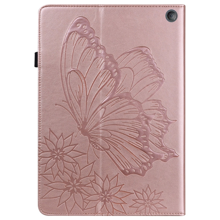 For Amazon Kindle Fire HD 10 / 10 Plus 2021 Big Butterfly Embossed Leather Tablet Case(Rose Gold)