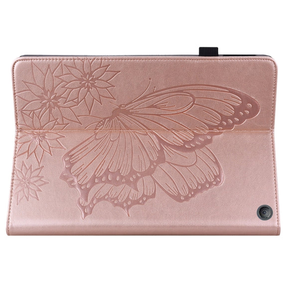 For Amazon Kindle Fire HD 10 / 10 Plus 2021 Big Butterfly Embossed Leather Tablet Case(Rose Gold)