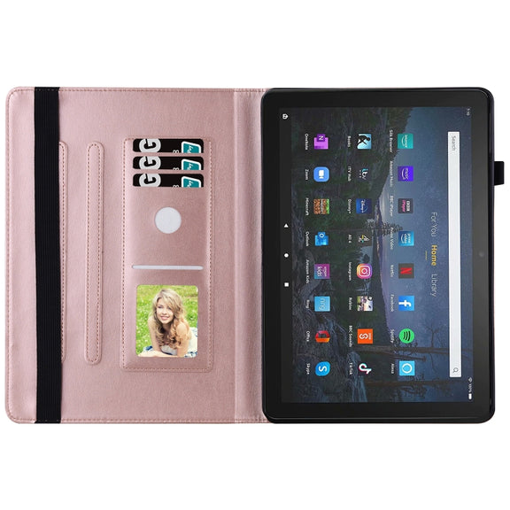 For Amazon Kindle Fire HD 10 / 10 Plus 2021 Big Butterfly Embossed Leather Tablet Case(Rose Gold)