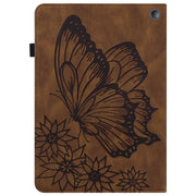 For Amazon Kindle Fire HD 10 / 10 Plus 2021 Big Butterfly Embossed Leather Tablet Case(Brown)