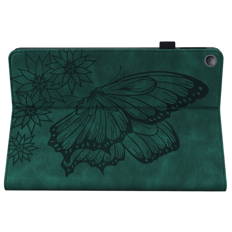 For Amazon Kindle Fire HD 10 2019 / 2017 Big Butterfly Embossed Smart Leather Tablet Case(Green)
