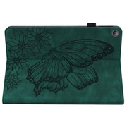 For Amazon Kindle Fire HD 10 2019 / 2017 Big Butterfly Embossed Smart Leather Tablet Case(Green)