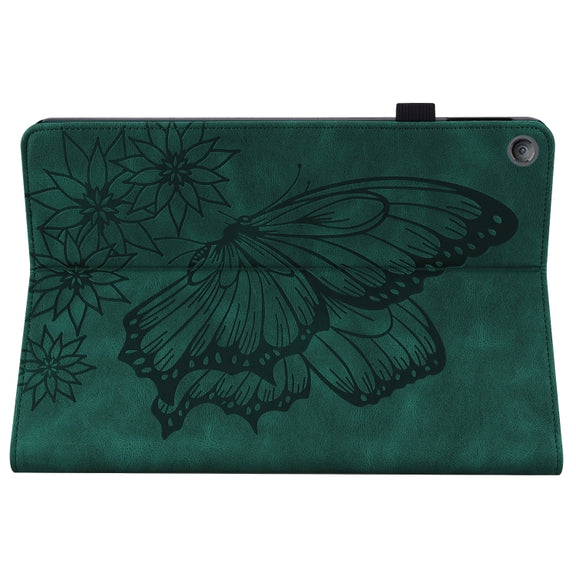 For Amazon Kindle Fire HD 10 2019 / 2017 Big Butterfly Embossed Smart Leather Tablet Case(Green)