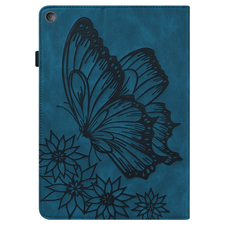 For Amazon Kindle Fire HD 10 2019 / 2017 Big Butterfly Embossed Smart Leather Tablet Case(Blue)