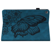 For Amazon Kindle Fire HD 10 2019 / 2017 Big Butterfly Embossed Smart Leather Tablet Case(Blue)