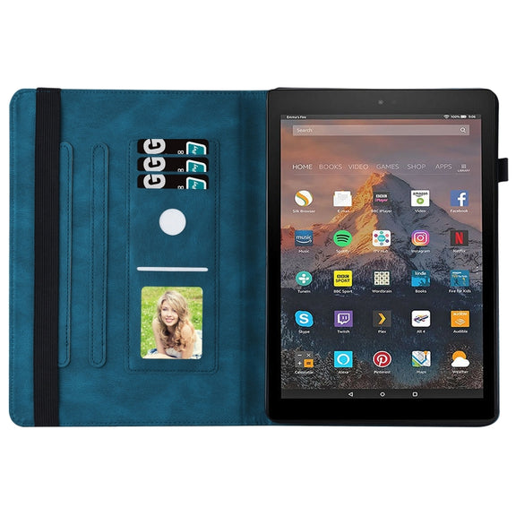 For Amazon Kindle Fire HD 10 2019 / 2017 Big Butterfly Embossed Smart Leather Tablet Case(Blue)