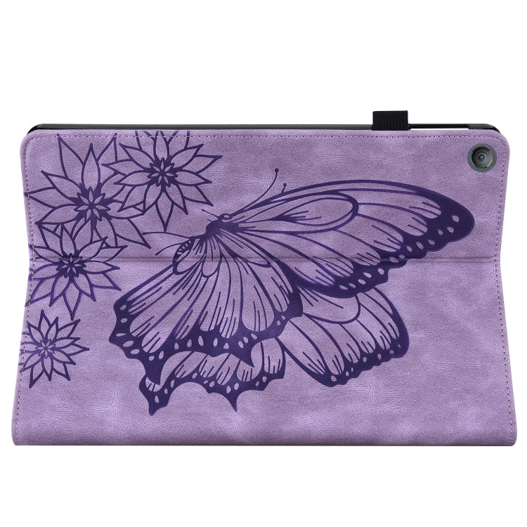 For Amazon Kindle Fire HD 10 2019 / 2017 Big Butterfly Embossed Smart Leather Tablet Case(Purple)