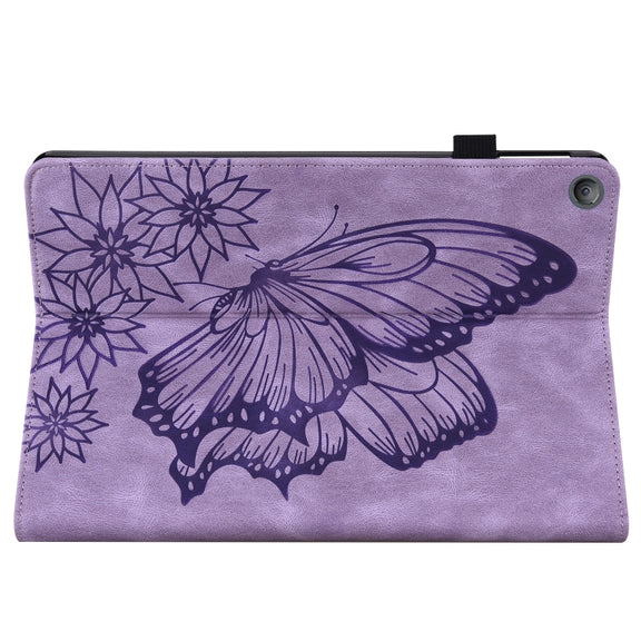 For Amazon Kindle Fire HD 10 2019 / 2017 Big Butterfly Embossed Smart Leather Tablet Case(Purple)