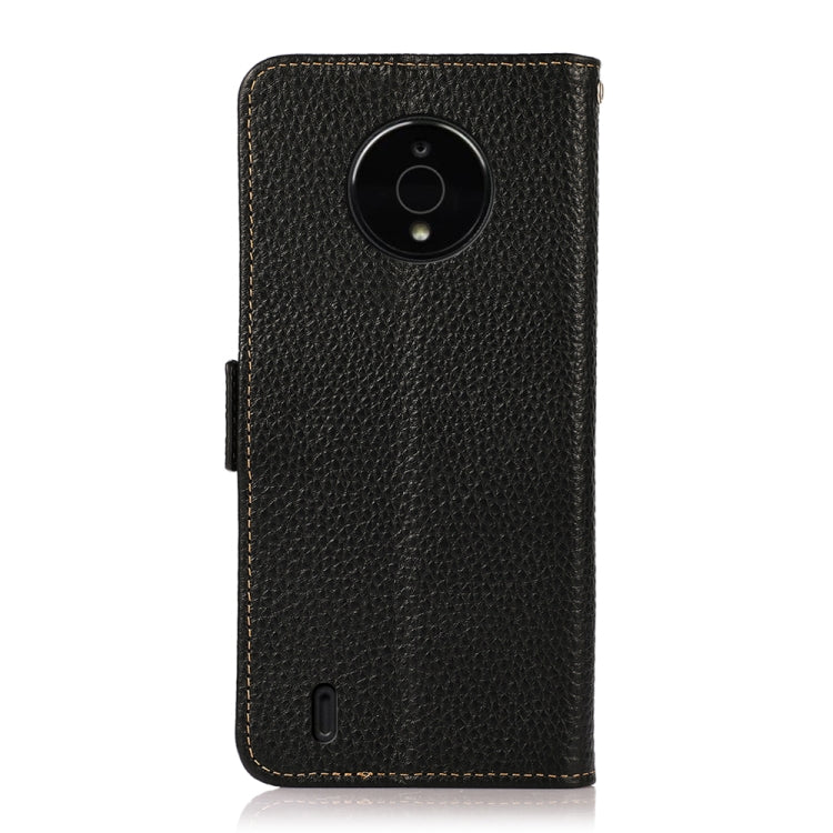 For Nokia C200 KHAZNEH Side-Magnetic Litchi Genuine Leather RFID Phone Case(Black)