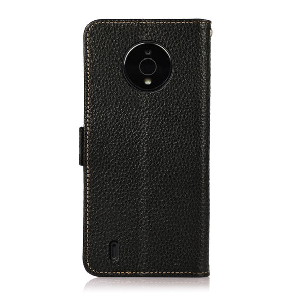 For Nokia C200 KHAZNEH Side-Magnetic Litchi Genuine Leather RFID Phone Case(Black)
