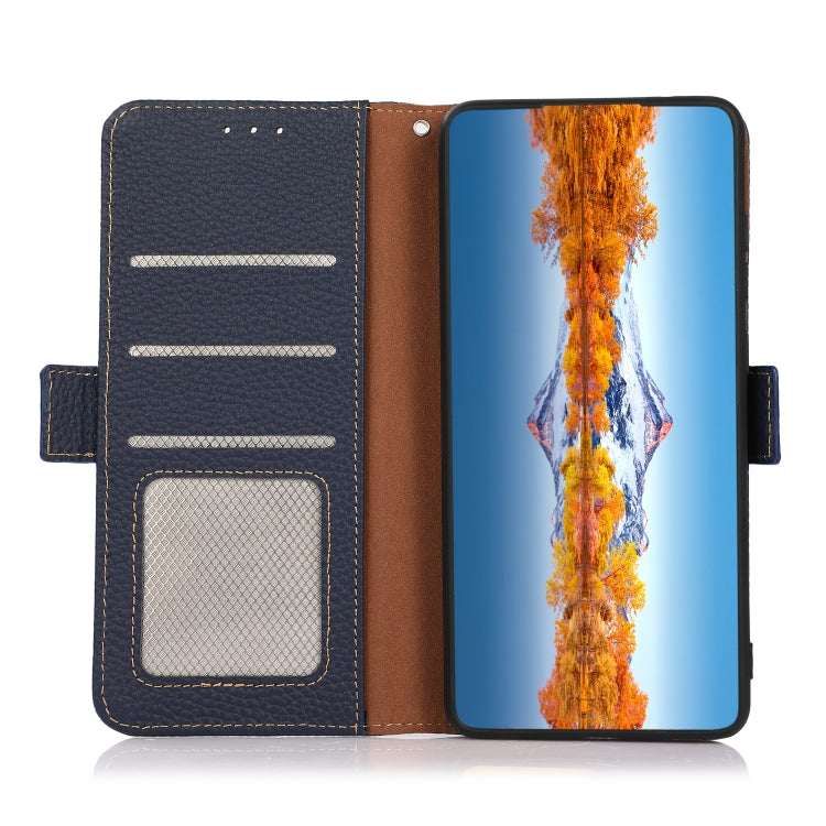 For Nokia C200 KHAZNEH Side-Magnetic Litchi Genuine Leather RFID Phone Case(Blue)