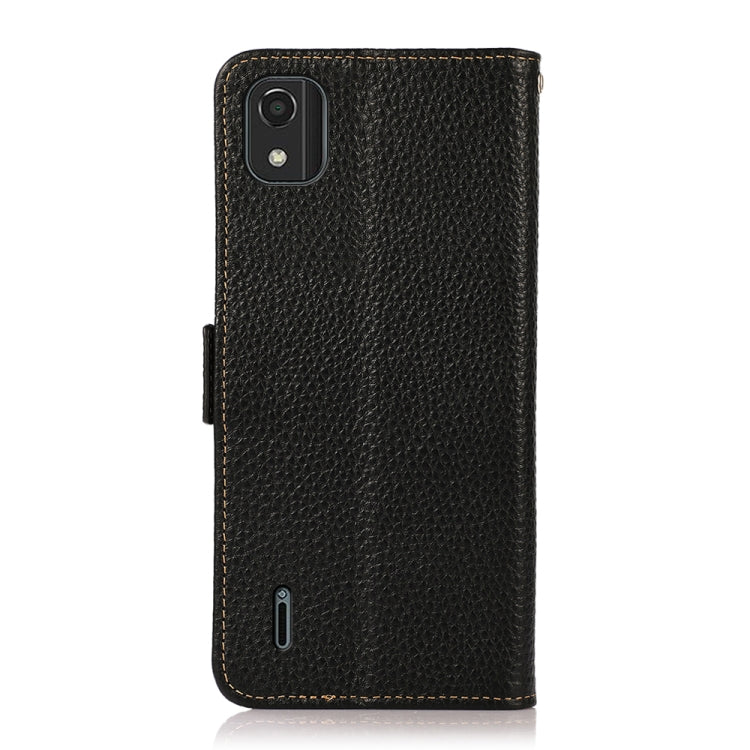 For Nokia C2 2nd Edition KHAZNEH Side-Magnetic Litchi Genuine Leather RFID Phone Case(Black)