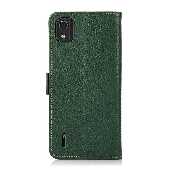 For Nokia C2 2nd Edition KHAZNEH Side-Magnetic Litchi Genuine Leather RFID Phone Case(Green)