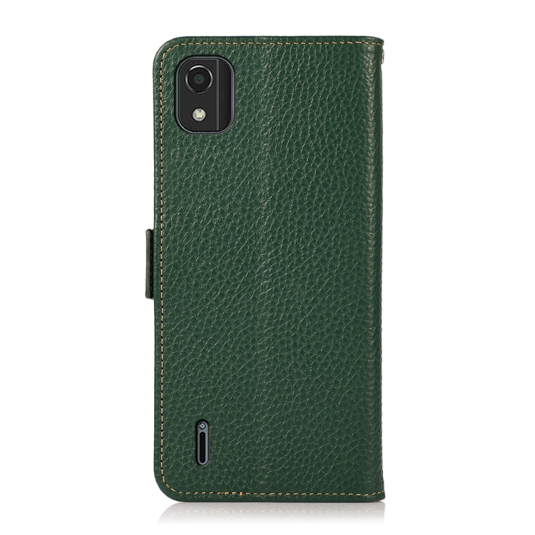 For Nokia C2 2nd Edition KHAZNEH Side-Magnetic Litchi Genuine Leather RFID Phone Case(Green)