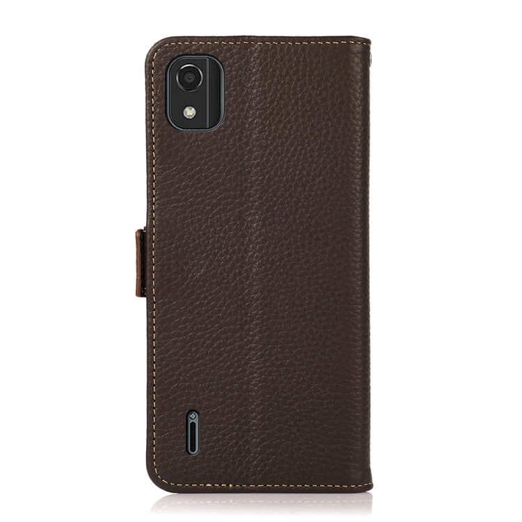 For Nokia C2 2nd Edition KHAZNEH Side-Magnetic Litchi Genuine Leather RFID Phone Case(Brown)