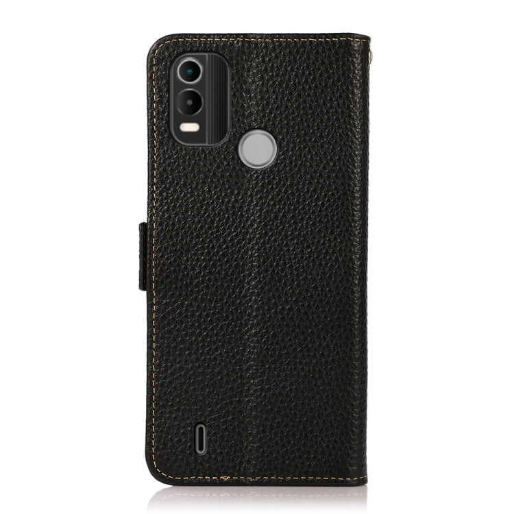For Nokia C21 Plus KHAZNEH Side-Magnetic Litchi Genuine Leather RFID Phone Case(Black)