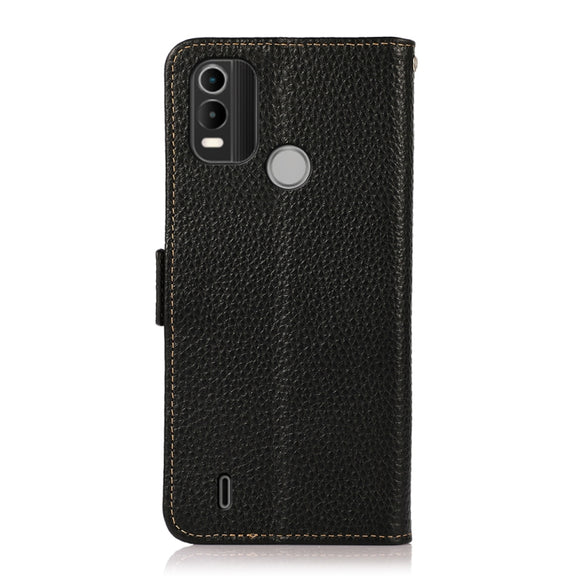 For Nokia C21 Plus KHAZNEH Side-Magnetic Litchi Genuine Leather RFID Phone Case(Black)