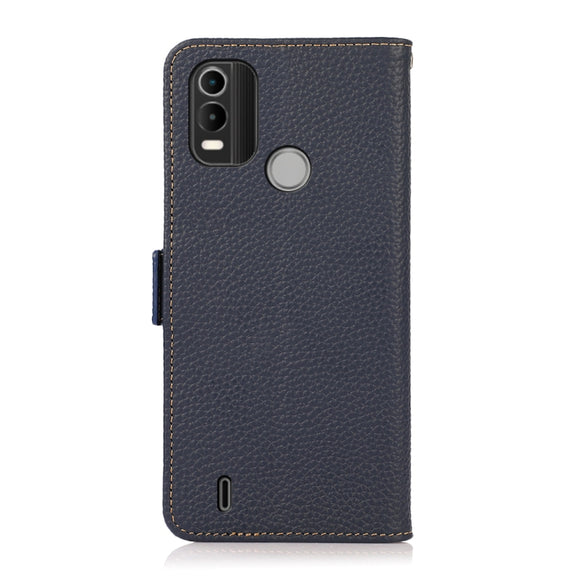 For Nokia C21 Plus KHAZNEH Side-Magnetic Litchi Genuine Leather RFID Phone Case(Blue)