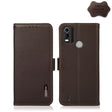 For Nokia C21 Plus KHAZNEH Side-Magnetic Litchi Genuine Leather RFID Phone Case(Brown) - Nokia Cases by PMC TechLife | Online Shopping South Africa | PMC TechLife | Buy Now Pay Later Mobicred