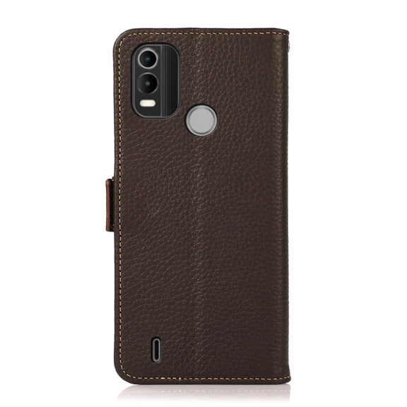 For Nokia C21 Plus KHAZNEH Side-Magnetic Litchi Genuine Leather RFID Phone Case(Brown)