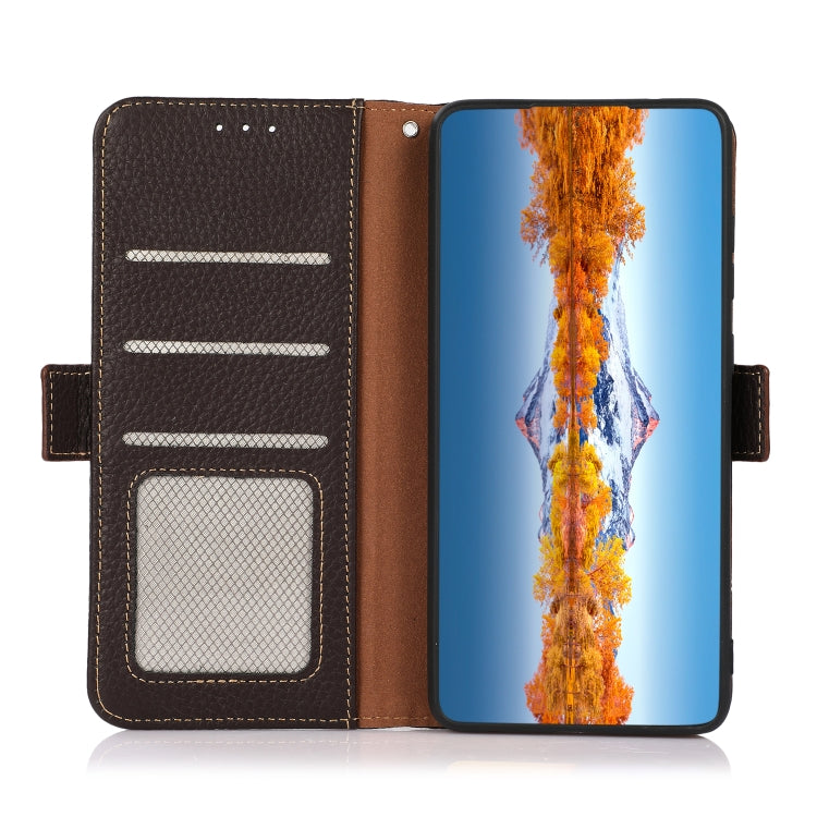 For Nokia C21 Plus KHAZNEH Side-Magnetic Litchi Genuine Leather RFID Phone Case(Brown)