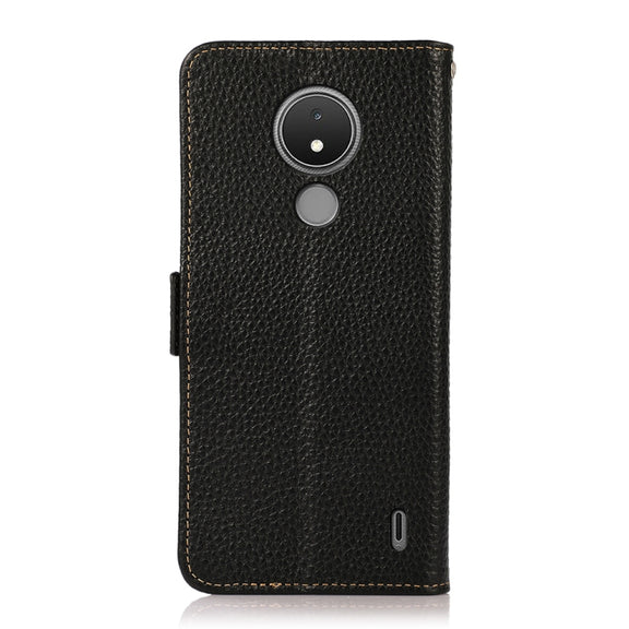 For Nokia C21 KHAZNEH Side-Magnetic Litchi Genuine Leather RFID Phone Case(Black)