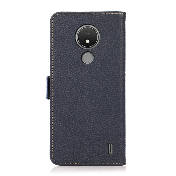For Nokia C21 KHAZNEH Side-Magnetic Litchi Genuine Leather RFID Phone Case(Blue)