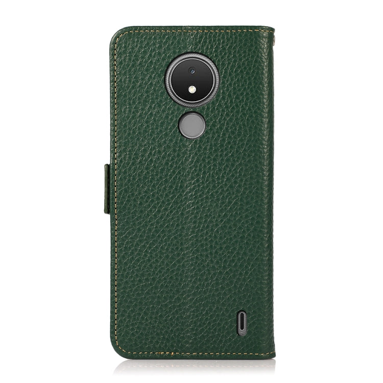 For Nokia C21 KHAZNEH Side-Magnetic Litchi Genuine Leather RFID Phone Case(Green)