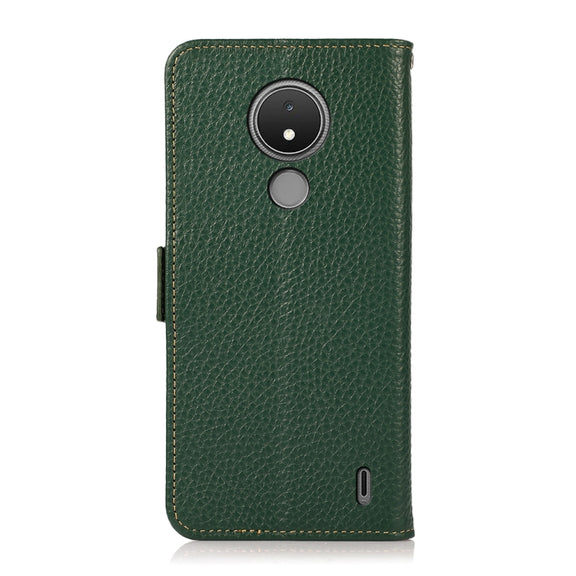 For Nokia C21 KHAZNEH Side-Magnetic Litchi Genuine Leather RFID Phone Case(Green)