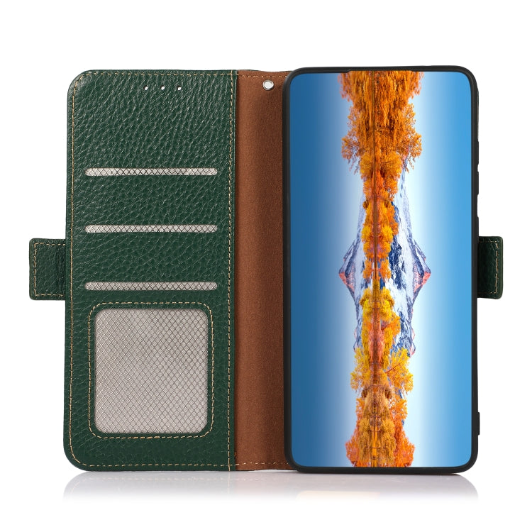 For Nokia C21 KHAZNEH Side-Magnetic Litchi Genuine Leather RFID Phone Case(Green)