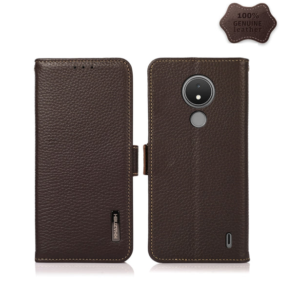 For Nokia C21 KHAZNEH Side-Magnetic Litchi Genuine Leather RFID Phone Case(Brown)
