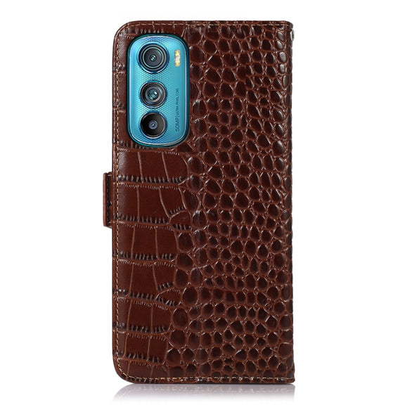 For Motorola Edge 30 5G Crocodile Top Layer Cowhide Leather Phone Case(Brown)