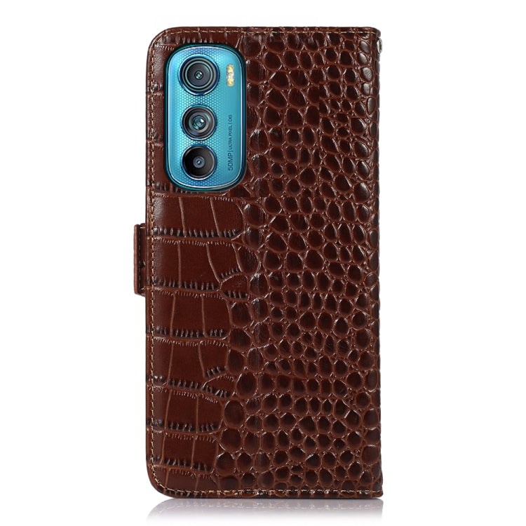 For Motorola Edge 30 5G Crocodile Top Layer Cowhide Leather Phone Case(Brown)