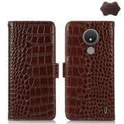 For Nokia C21 Crocodile Top Layer Cowhide Leather Phone Case(Brown)