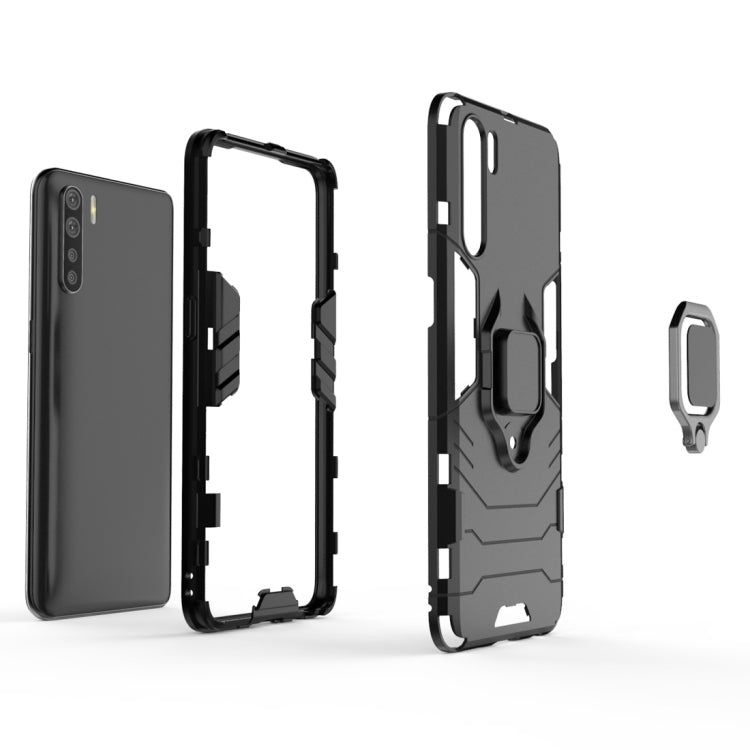 For OPPO A91 PC + TPU Shockproof Protective Case with Magnetic Ring Holder(Navy Blue)