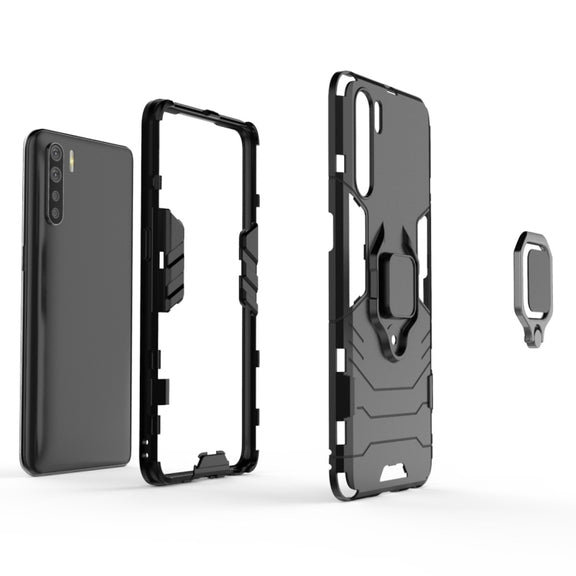 For OPPO A91 PC + TPU Shockproof Protective Case with Magnetic Ring Holder(Navy Blue)