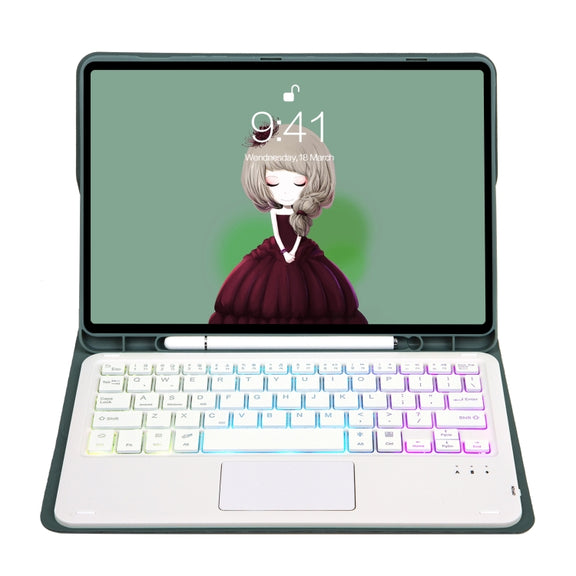 For Samsung Galaxy Tab S8 / S7 A700B-AS Candy Color Backlight Bluetooth Keyboard Leather Tablet Case(Dark Green)
