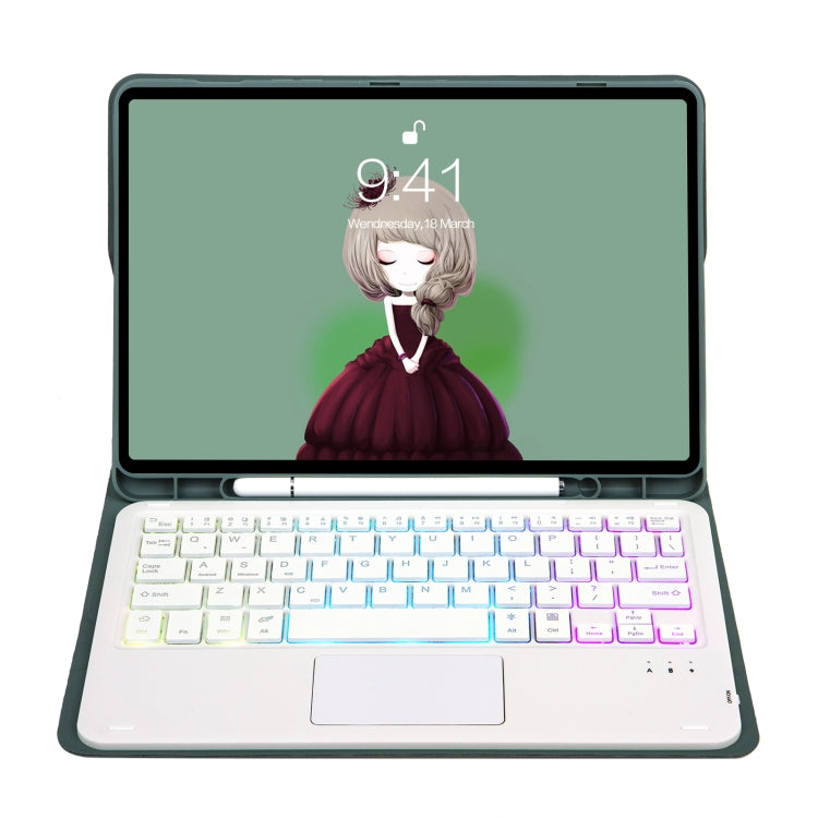 For Samsung Galaxy Tab S8 / S7 A700B-AS Candy Color Backlight Bluetooth Keyboard Leather Tablet Case(Dark Green)