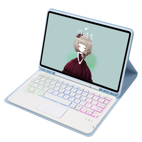 For Samsung Galaxy Tab S8 / S7 A700B-AS Candy Color Backlight Bluetooth Keyboard Leather Tablet Case(White Ice)