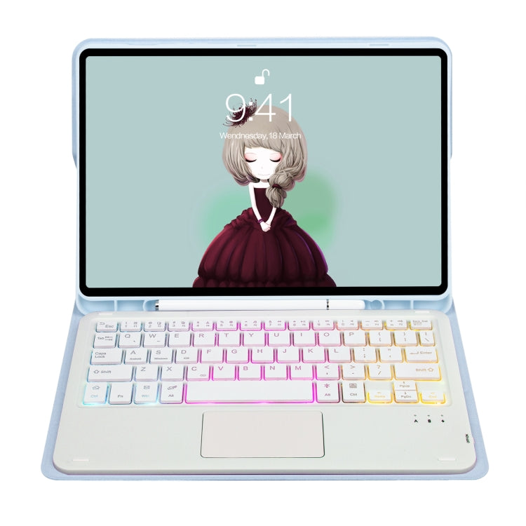 For Samsung Galaxy Tab S8 / S7 A700B-AS Candy Color Backlight Bluetooth Keyboard Leather Tablet Case(White Ice)