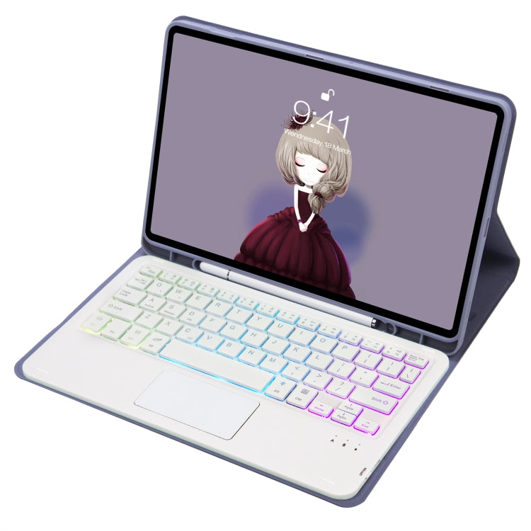 For Samsung Galaxy Tab S8 / S7 A700B-AS Candy Color Backlight Bluetooth Keyboard Leather Tablet Case(Purple)