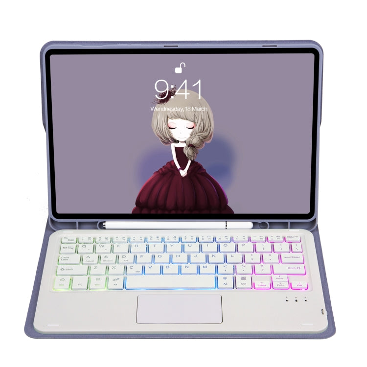 For Samsung Galaxy Tab S8 / S7 A700B-AS Candy Color Backlight Bluetooth Keyboard Leather Tablet Case(Purple)
