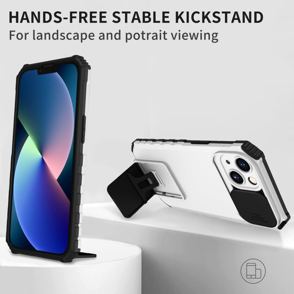 For OPPO Realme C35 Stereoscopic Holder Sliding Camshield Phone Case(White)